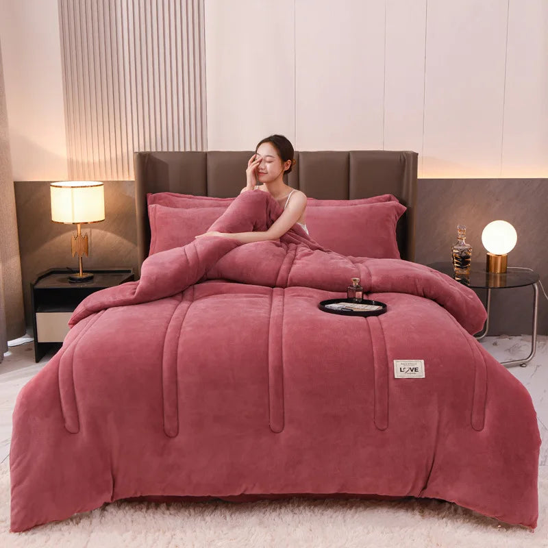 Thicken Lamb Double-faced Velvet Quilt Wool Super Warm Winter Comforter Students Dormitory Luxury Blanket Soft Quilt Duvets