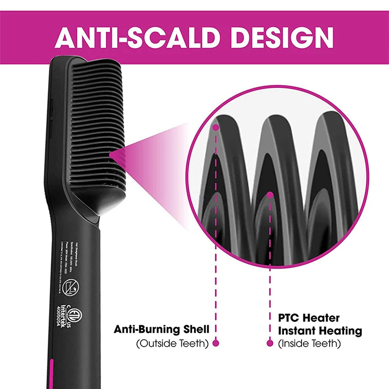 Electric Heating Comb Hair Straightener Comb Negative Ion 5-Speed Temperature Portable Fast Heating Electric Straightening Brus