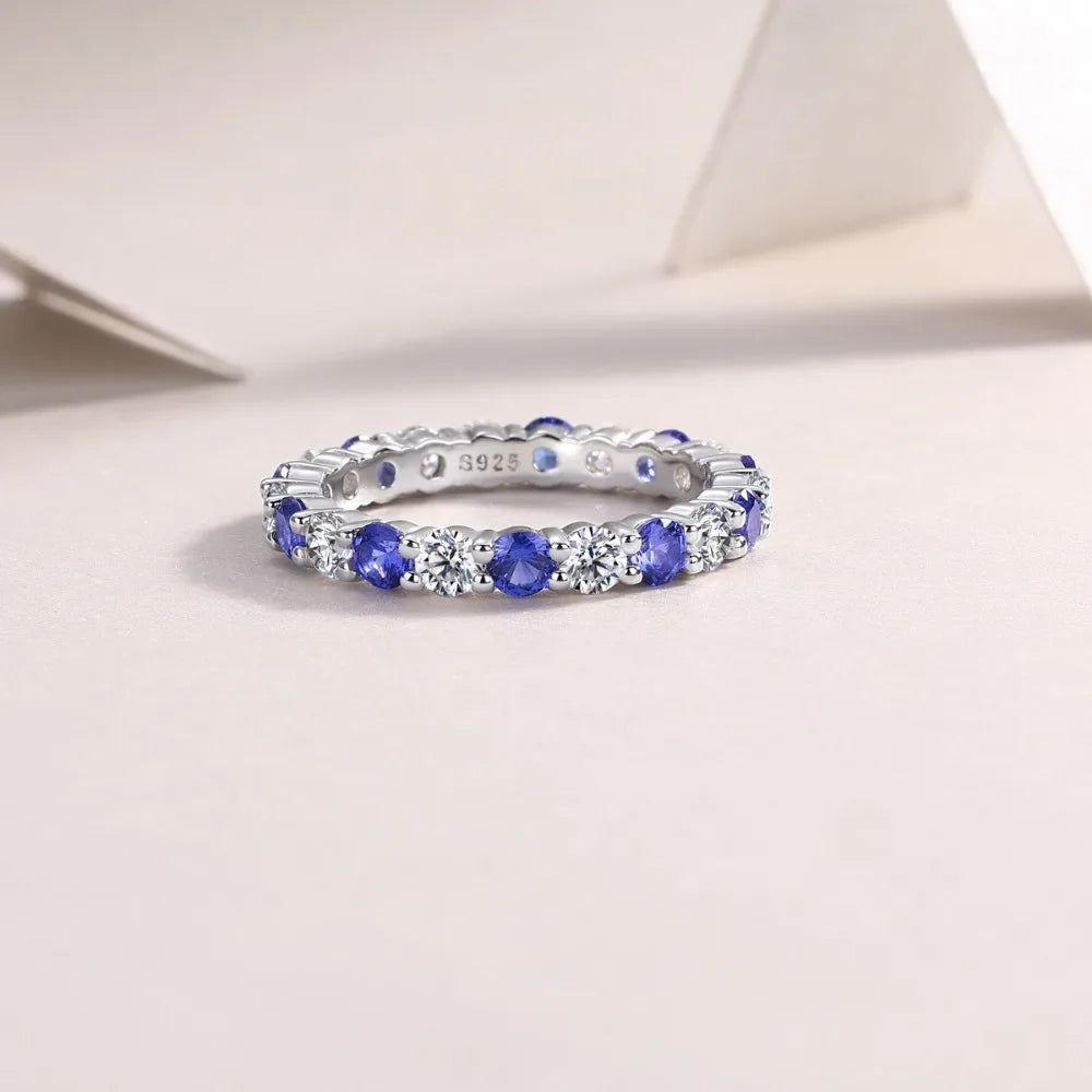 LinkerLove Lab Created Gemstone Sapphire/Emerald/Ruby Wedding Band S925 Sterling Silver Moissanite Diamond Ring Party Jewelry