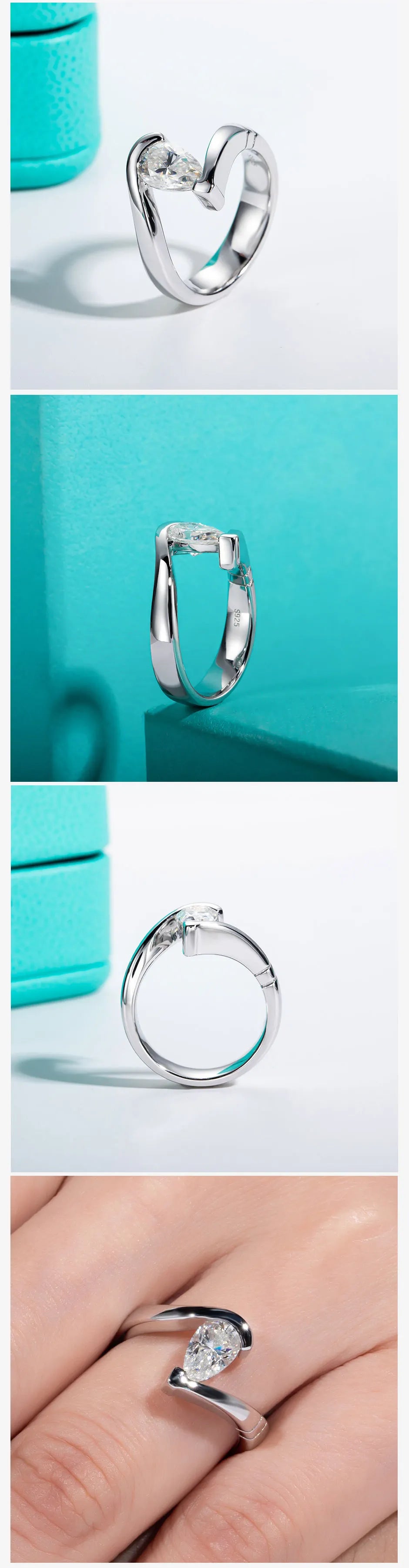 AnuJewel 2.5ct Pear Cut Moissanite Engagement Wedding Ring 925 Sterling Silver Ring 18k White Gold Plated for Women&Men Jewelry