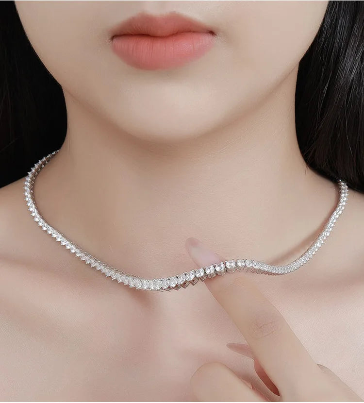 EWYA 3 Claw 0.4CT 4.5mm Gradient Full D Color Moissanite Diamond Tennis Necklace for Women 925 Silver GRA Certified Neck Chain
