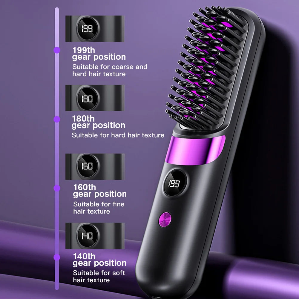 2026 New USB Charging Cordless Hair Straightener Brush-Portable Hair Straightening Brush LED Display for Women Travel Gift