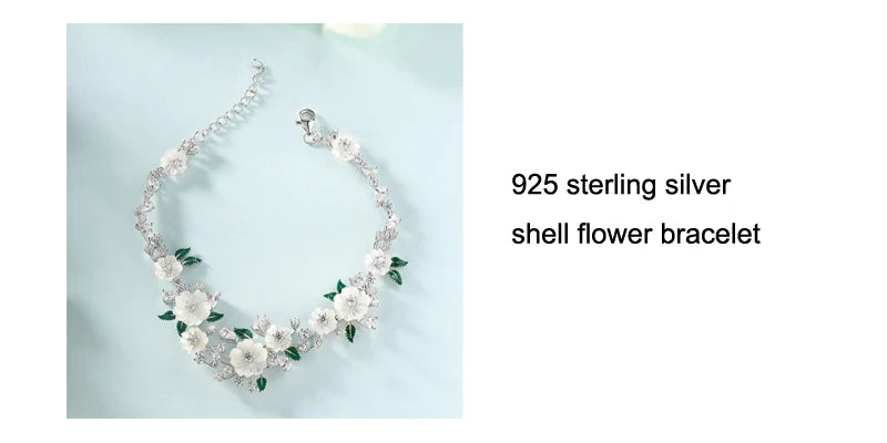 LAYA 925 Sterling Silver Fashion Natural Shell Flower Green Leaf Enamel High Quality Zircon Necklace For Women Wedding Jewelry