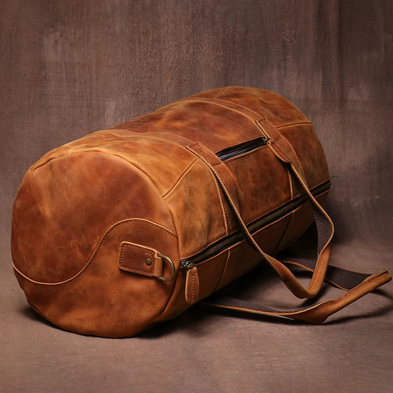 GURO Vintage Crazy Horse Cowhide Travel Bag Men's Real Leather Handbag Casual Weekend Camping Luggage Bag Daily Gym Shoulder Bag
