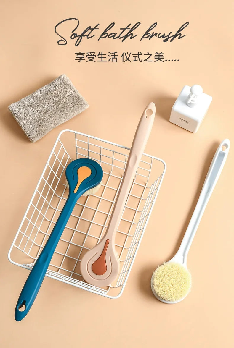 Long Handle Bath Brush Soft Hair Back Bath Brush Bathroom Body Bath Brush Mud Back Scrubber Shower Massage Exfoliation Brush
