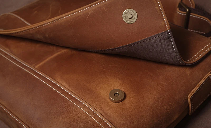 Luxury Design Genuine Leather Shoulder Bag Men's Business Briefcase Natural Cowhide Retro Crossbody Daily Commuter Messenger Bag