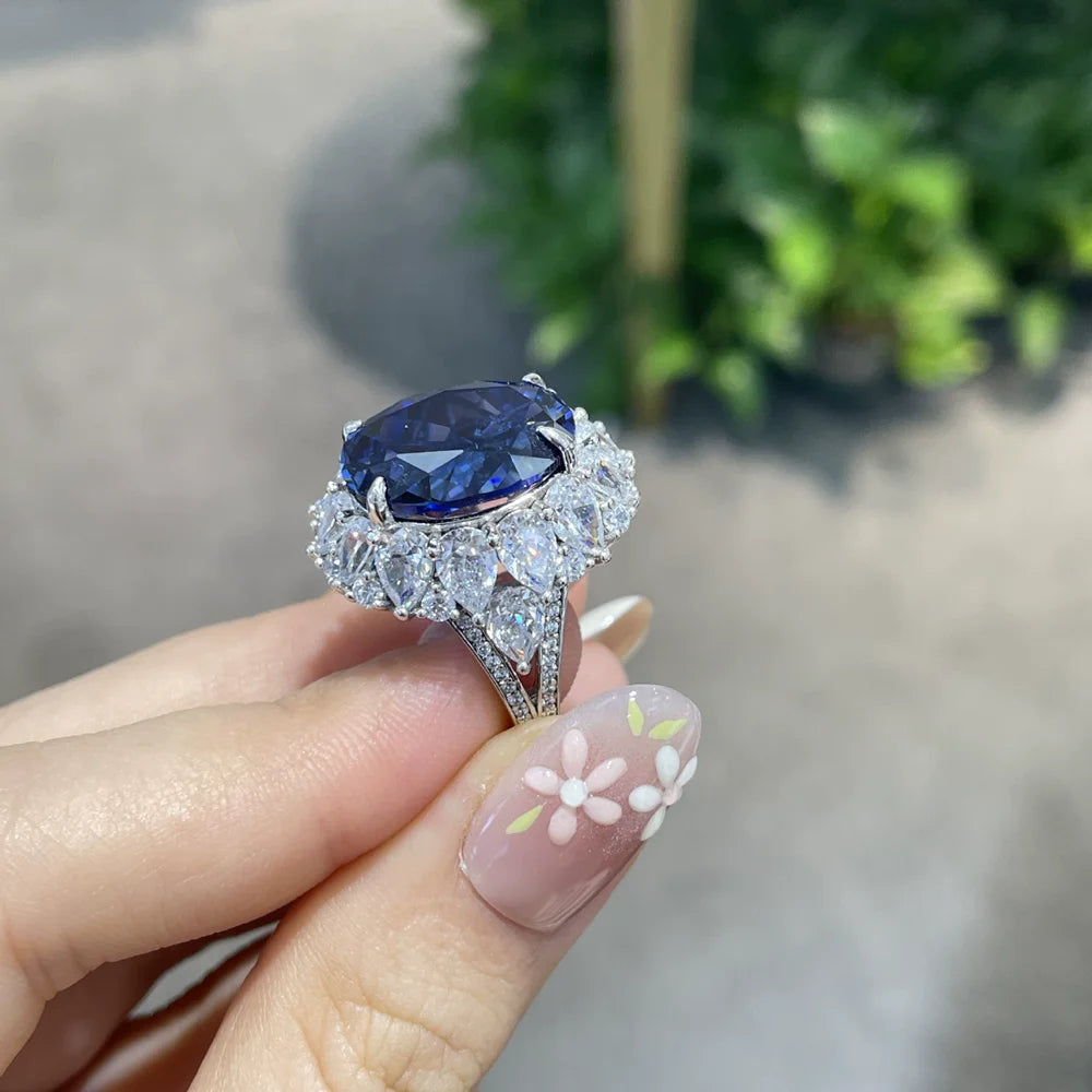 Vinregem 12CT Oval Cut Sapphire Ruby High Carbon Diamond Gemstone 925 Sterling Silver Women Rings Engagement Fine Jewelry Gifts