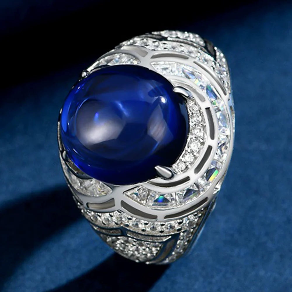 Wong Rain Luxury 925 Sterling Silver 11 CT Oval Sapphire High Carbon Diamond Gemstone Women Rings Fine Jewelry Anniversary Gifts