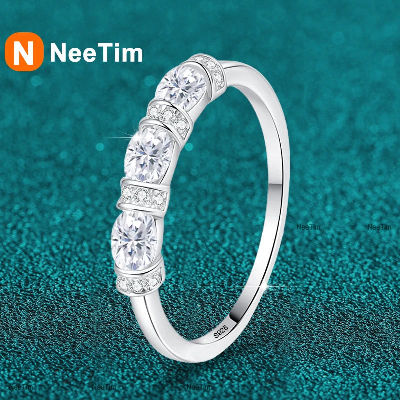 NeeTim Oval Cut Full Moissanite Ring for Women 925 Sterling Silver with White Gold Plated Lab Diamond Wedding Gemstone Rings