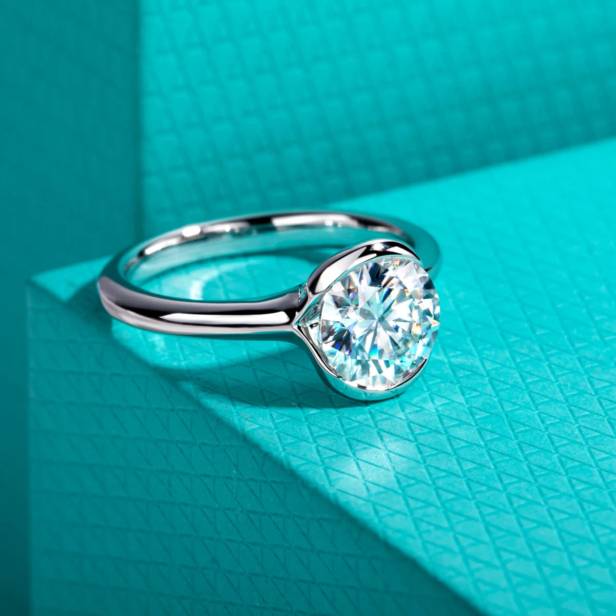 AnuJewel 2ct D Color Moissanite Engagement Ring 925 Sterling Silver Half Bezel Setting Solitaire Promise Rings for Women Gifts