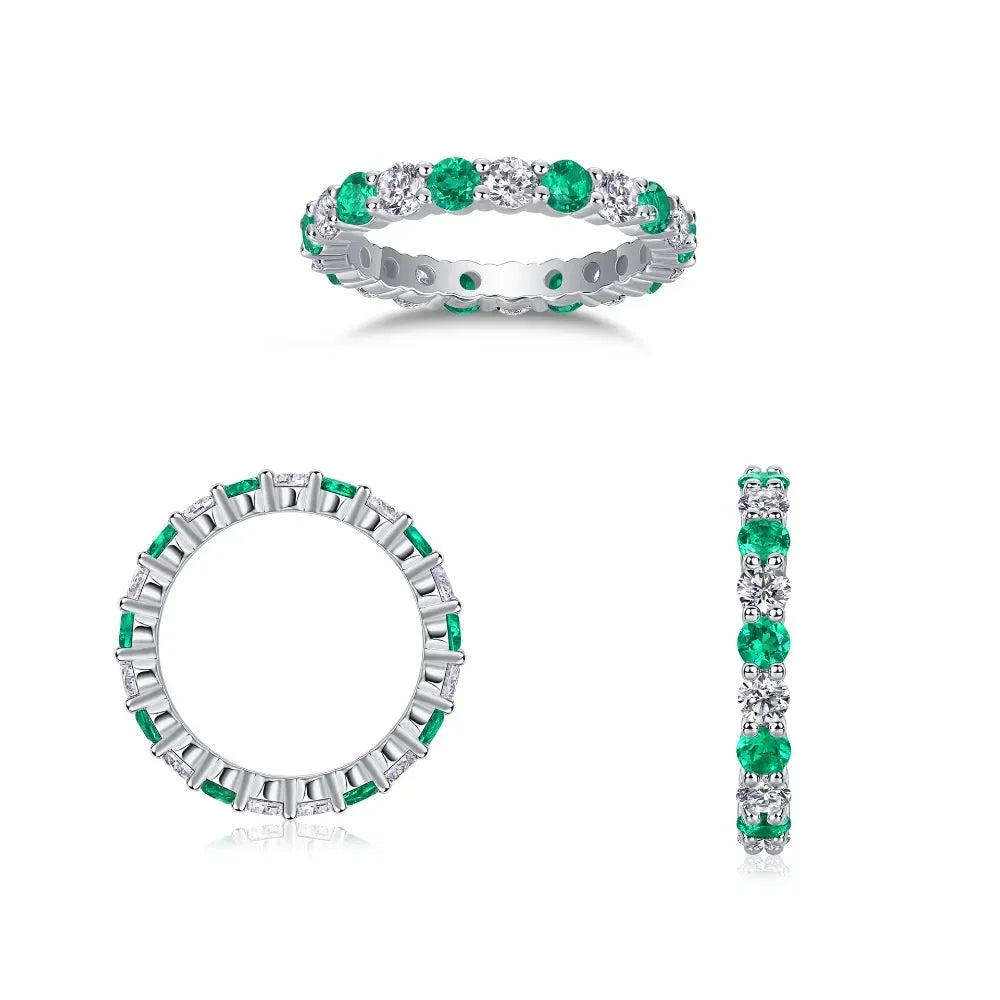 LinkerLove Lab Created Gemstone Sapphire/Emerald/Ruby Wedding Band S925 Sterling Silver Moissanite Diamond Ring Party Jewelry