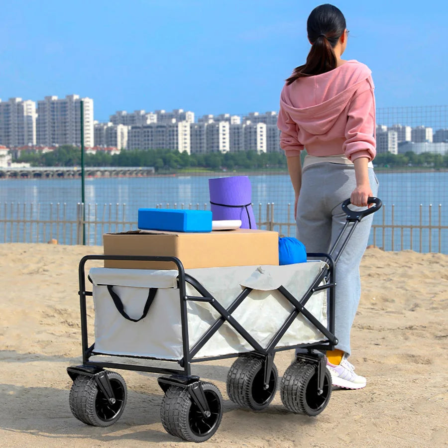 Big Tank Wheels Beach Wagon for Sand 500lbs Large Capacity Foldable Cart Garden Outdoor Picnic Collapse Shopping Trolleys Cart