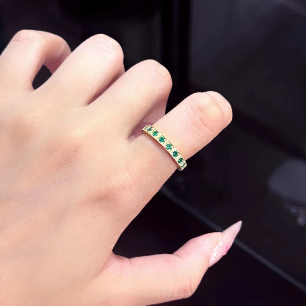 Wong Rain Solid 925 Sterling Silver 2 MM Sapphire Ruby Emerald High Carbon Diamond Gemstone Row Ring for Women Fine Jewelry Band