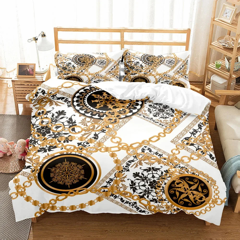 Luxury Baroque Pattern Bedding Set Golden Duvet cover set Twin Double Queen King Size Comforter cover set for Gift Bed Linen
