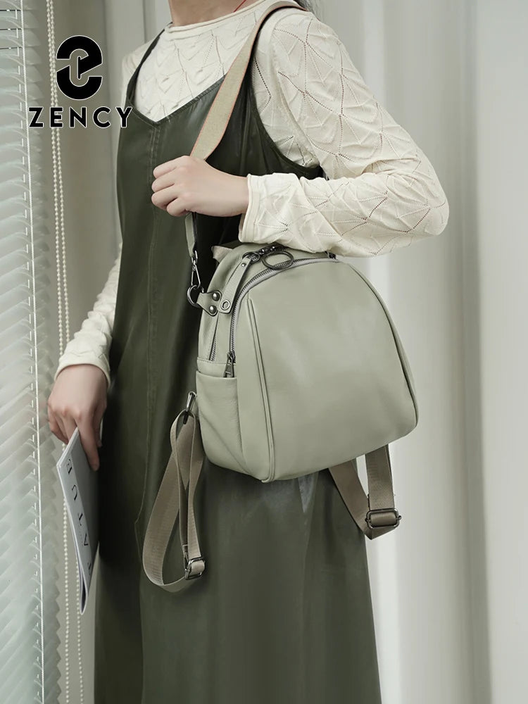 Zency Women's Soft Genuine Leather Travel Backpack Large Capacity Convertible Rucksack Knapsack Multi-compartment Shoulder Bag