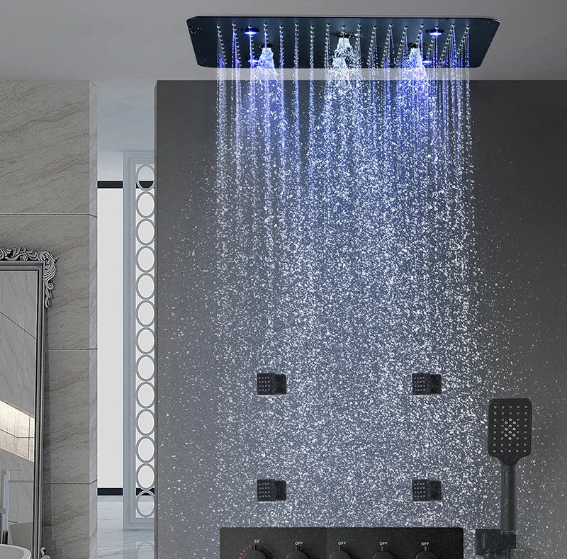 Bathroom 20inch 50x50cm Shower Head Panel Faucet Rain Mist Laterfal Jets Thermostatic Valve Mixer System SPA Massage Set