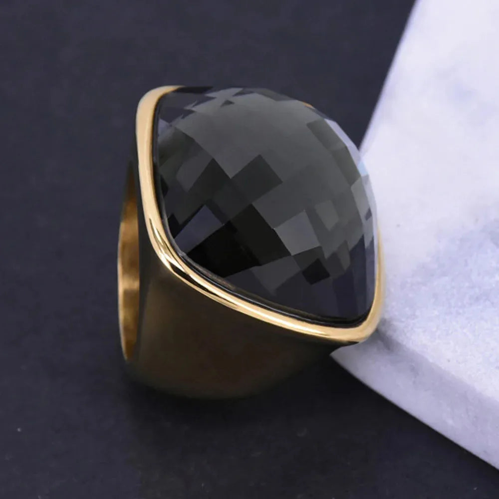 Niche Exaggerated Modern Large Gemstone Women's Ring Titanium Steel Plated 18k Gold Jewelry