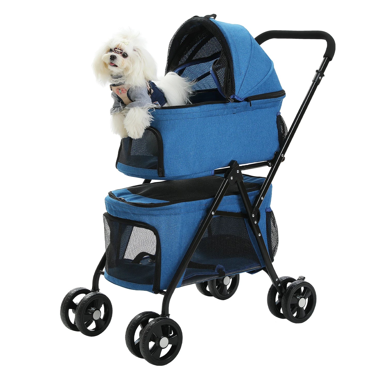 Foldable Pet Stroller 4-Wheel Dog Travel Stroller Pushchair Jogger with Storage Basket for Puppy Cat Pet Suplies Outdoor