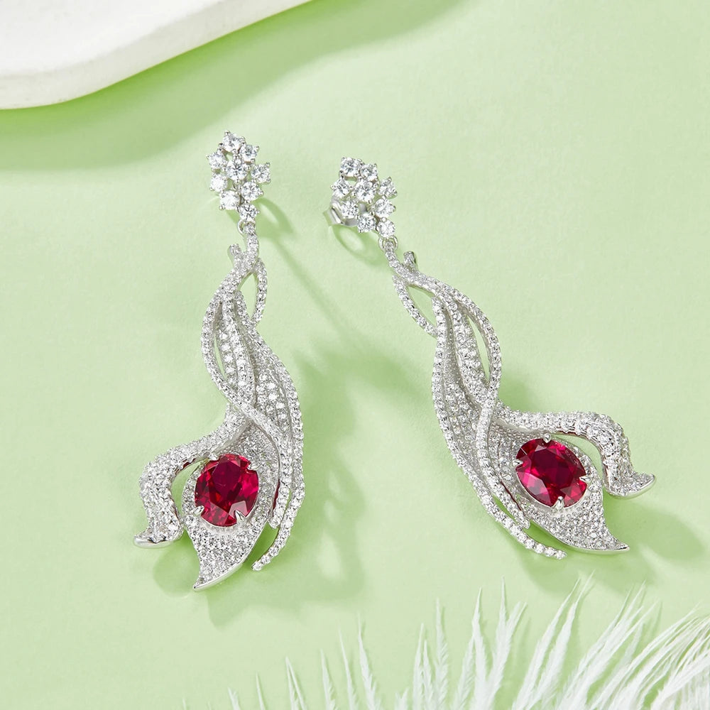 Wong Rain Elegant 925 Sterling Silver 5CT Sapphire Ruby Emerald High Carbon Diamond Gemstone Drop Earrings Ear Stud Fine Jewelry