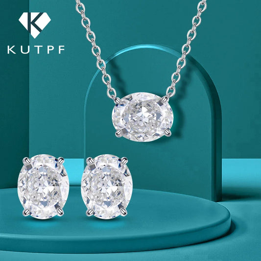 9cttw Oval Cut Moissanite Diamond Jewelry Set with GRA Egg Shape 925 Sterling Silver Pendant Necklace Stud Earring for Women