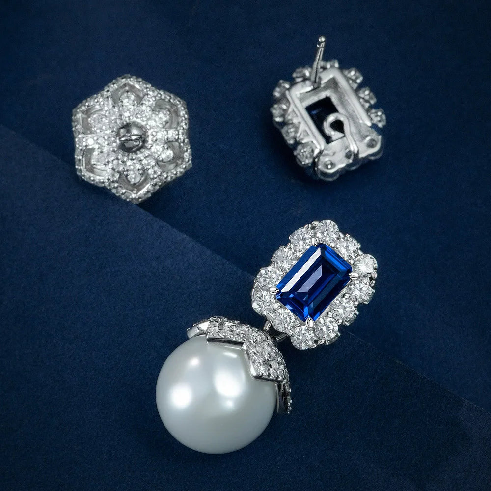 WUIHA 925 Sterling Silver Sapphire Emerald Ruby Pearls High Carbon Diamonds Wedding Engagement Drop Dangle Earrings Fine Jewelry