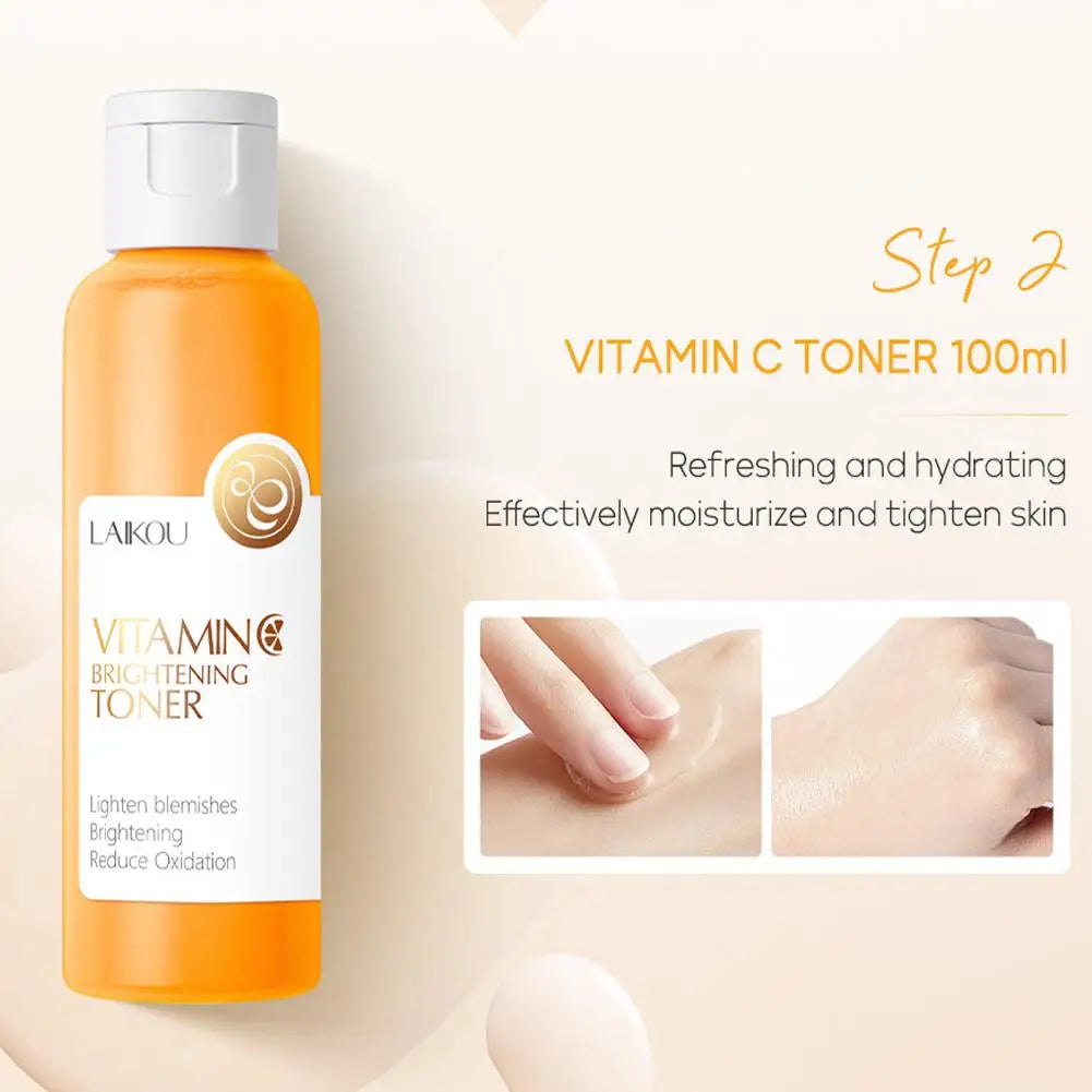LAIKOU Vitamin C Skin Care Set Travel Size Kit For Gentle Skin Cleaning - Cleanser Toner Serum Eye Cream And Face Cream