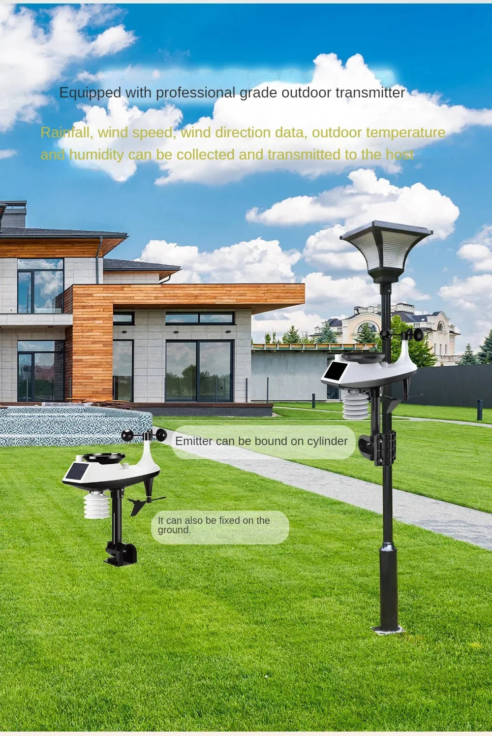 No wiring required Multifunctional Weather Station Temperature Humidity Wind Speed and Rainfall Detection Weather Forecast Clock