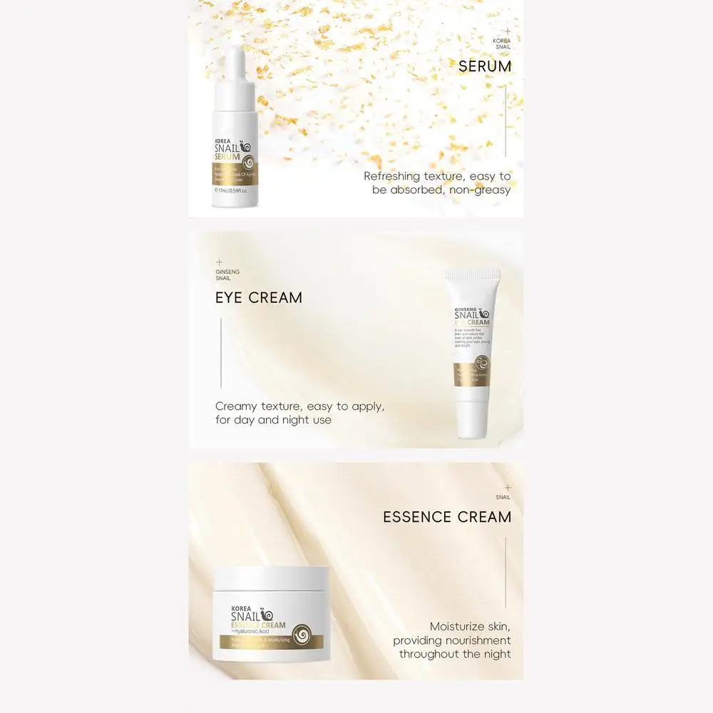 5pcs Snail Collagen Skin Care Kit Moisturising Snail Cleansing Gel, Softening Lotion, Snail Essence, Eye Cream, Snail cream