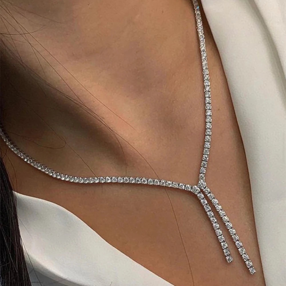 3mm Full Moissanite Tennis Necklace for Woman 925 Sterling Silver Plated 18k White Gold Tassel Necklace Party Wedding Jewelry