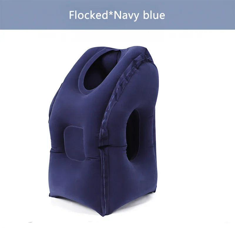 Pattern Inflatable Travel Pillow Portable Chin Support Neck Pillow for Airplane Car Bus Train Office Nap Rest Support Pillow