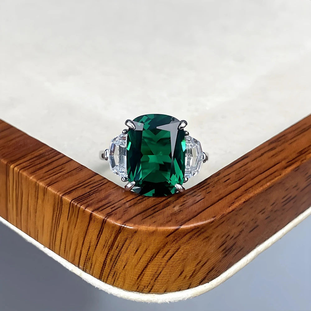 Wong Rain Vintage 925 Sterling Silver 10*14 MM Emerald High Carbon Diamonds Gems Ring for Women Fine Jewelry Anniversary Gifts