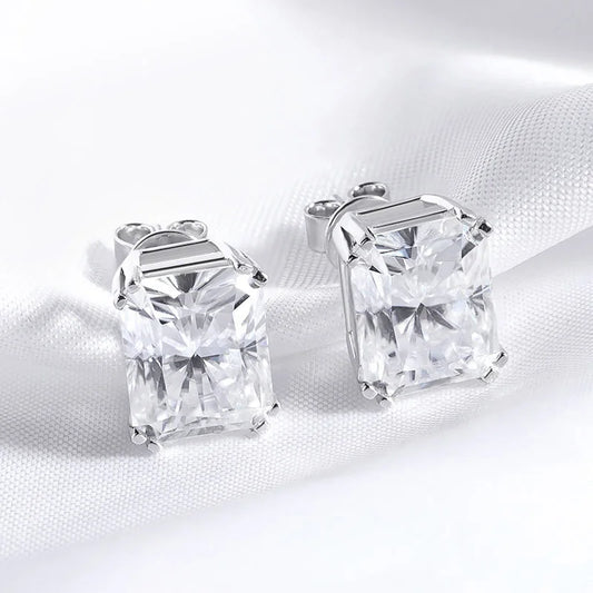 Smyoue 1CT 2CT 4CT Emerald/Radiant Cut Moissanite Stud Earrings for Women D Color Luxury Lab Diamond 925 Sterling Silver Jewelry
