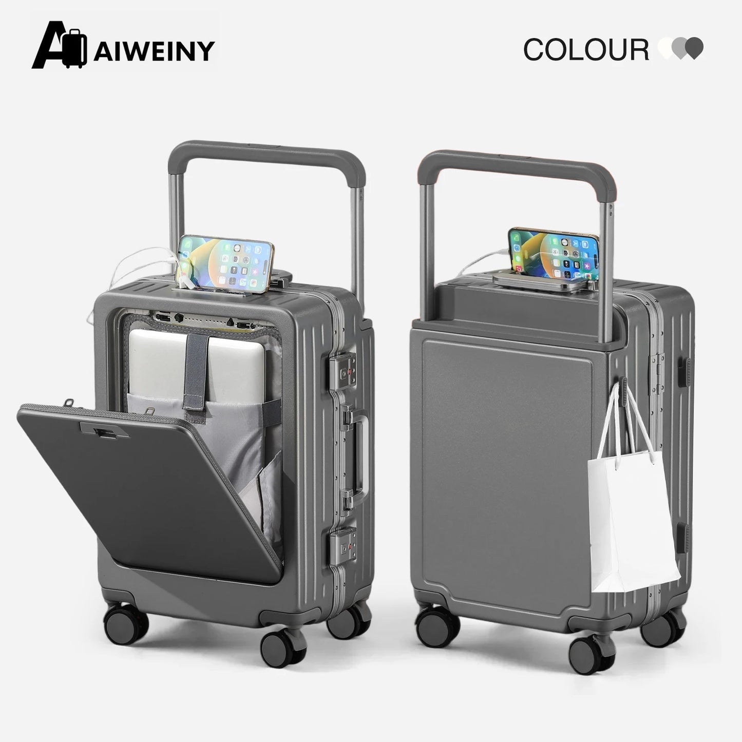 AIWEINY Luggage , PC Hard Shell Aluminum Framed Suitcase for Violent Loading and Unloading with TSA Lock, Airline Approved, 20“