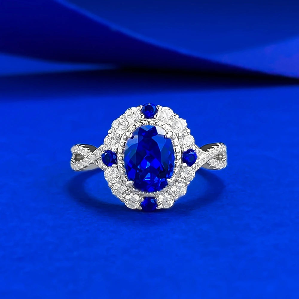 Wong Rain Classic 925 Sterling Silver Oval Cut 6*8 MM Sapphire High Carbon Diamond Gems Engagement Rings Fine Jewelry Wholesale