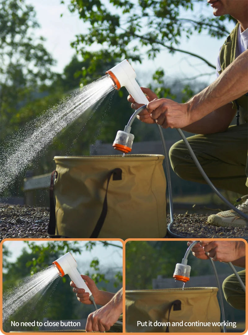 New Portable Outdoor Electric Shower with 2500mAh USB Charging Waterproof Mobile Showerhead for Camping Car Washing and Lighting