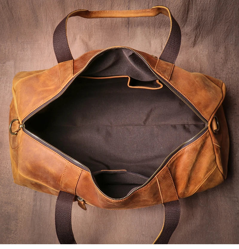GURO Vintage Crazy Horse Cowhide Travel Bag Men's Real Leather Handbag Casual Weekend Camping Luggage Bag Daily Gym Shoulder Bag