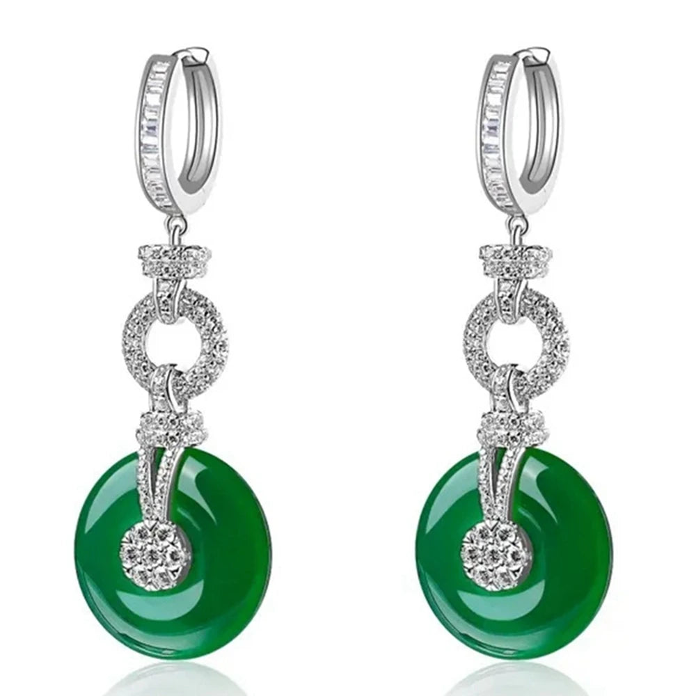 Wong Rain Vitnage 925 Sterling Silver Chalcedony High Carbon Diamond Gemstone Drop Dangle Earrings Fine Jewelry Anniversary Gift