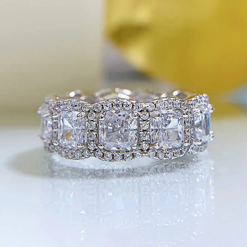 OEVAS 100% 925 Sterling Silver Sparkling 5*5mm Square Yellow Pink White High Carbon Diamond Rings For Women Party Fine Jewelry