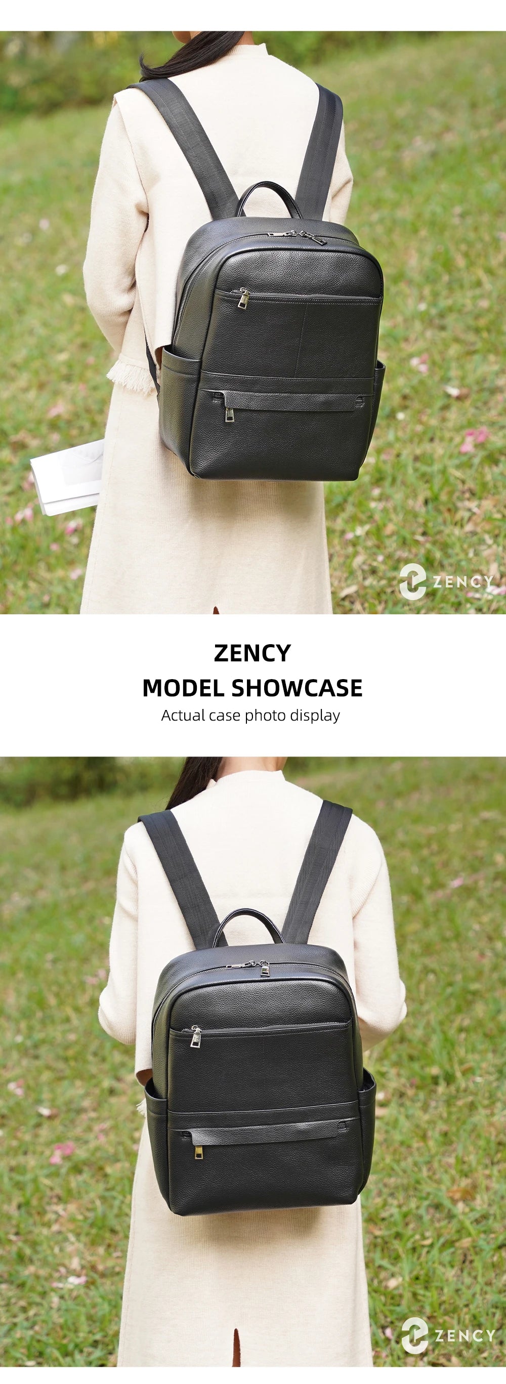 Zency Genuine Leather Backpack Bag Simple Casual Large Capacity Women's Knapsack Travel Outdoor Female Rucksack Unisex Mochilas