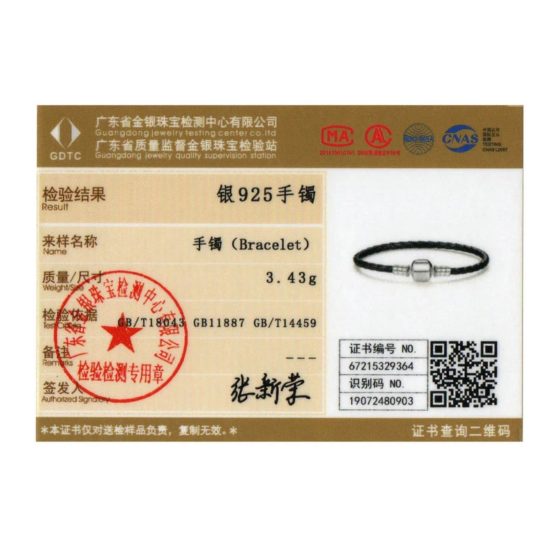 WOSTU New 100% 925 Sterling Silver & Real Black Leather Chain Charm Fit  Bracelet For Women Men Original Fine Jewelry XCHS911