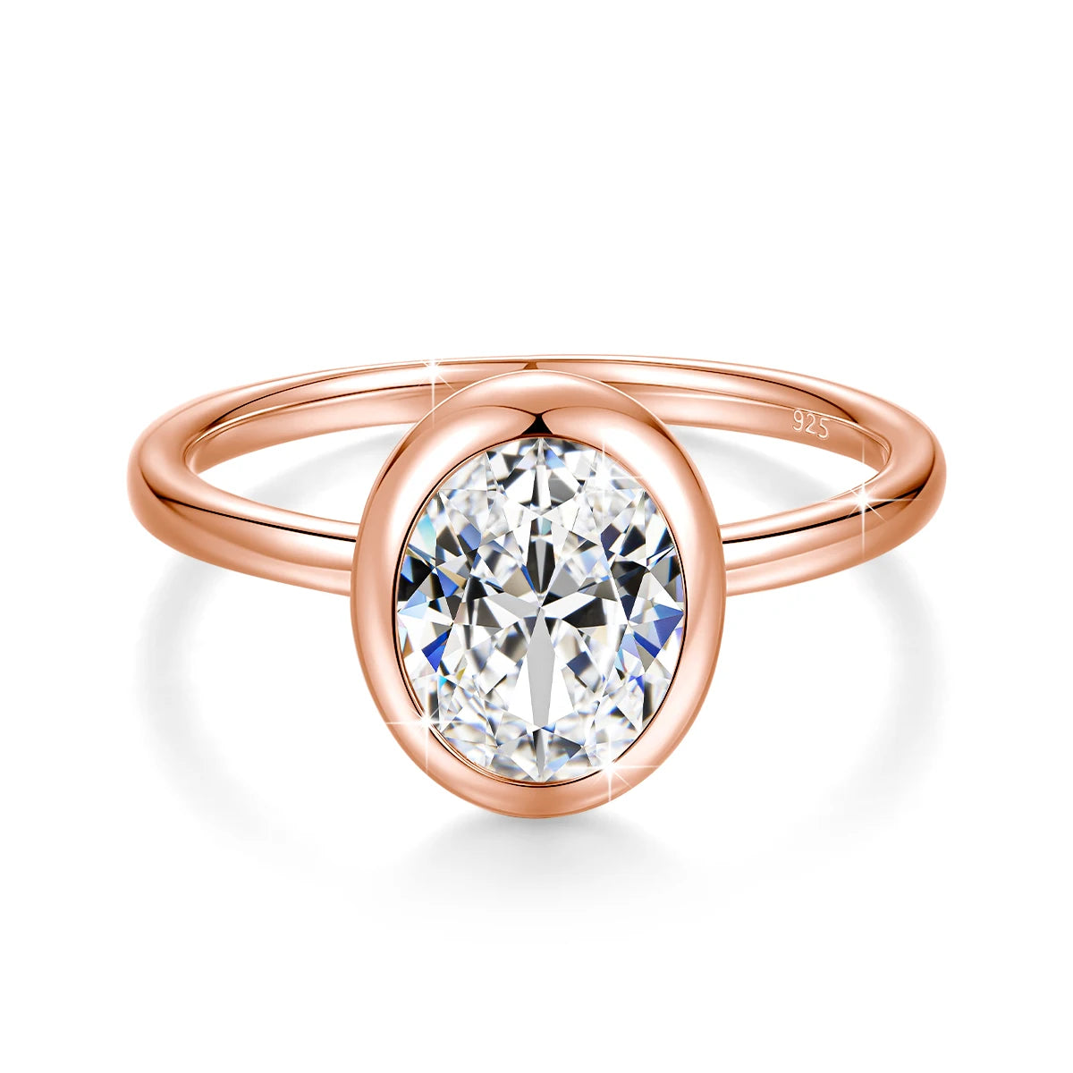 2CT Oval Cut Moissanite Ring Bezel Setting 925 Sterling Silver Solitaire Rings for Women Engagement Wedding Anniversary Jewelry