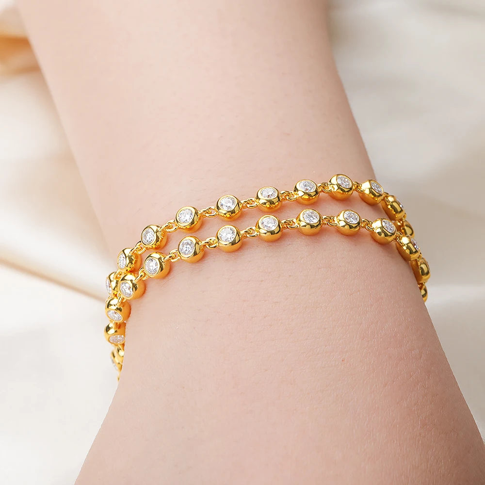 BXINY 3mm Bubble Moissanite Tennis Necklace S925 Silver for Women Bezel Set Diamond Neck Chain Party Jewelry Gifts GRA Certified