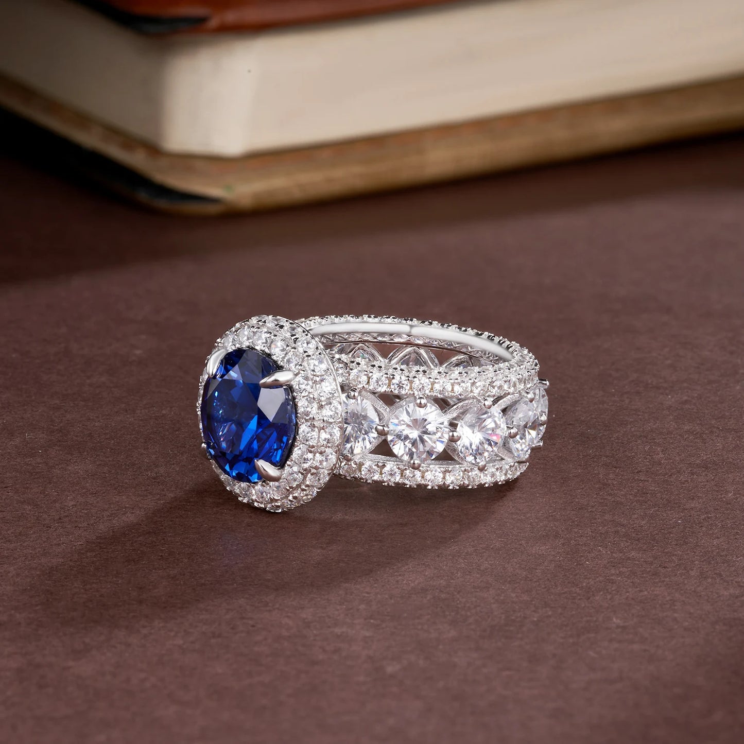 WUIHA Vintage 100% 925 Sterling Silver 11 MM Lab Sapphire High Carbon Diamonds Gemstone Wedding Engagement Ring Fine Jewelry