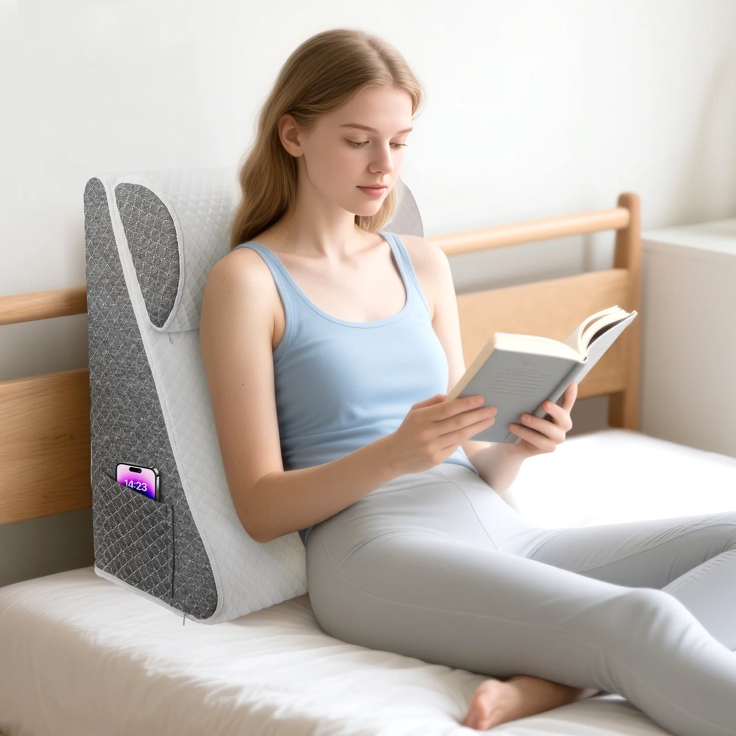 Memory foam triangular pad, Mattress, for sleep apnea,heartburn,snoring, leg height 30.5cm, back support for sitting on the bed