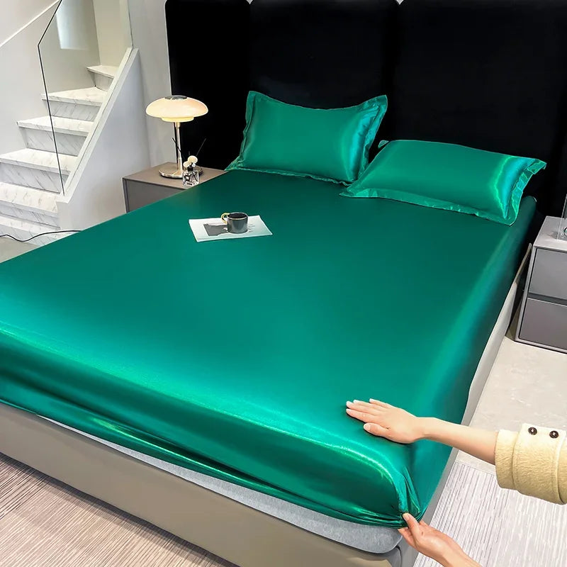 Summer Satin Waterproof Couple bed Fitted Sheet Double bed sheets Mattress Cover Bed linen protector single Queen NO Pillowcase