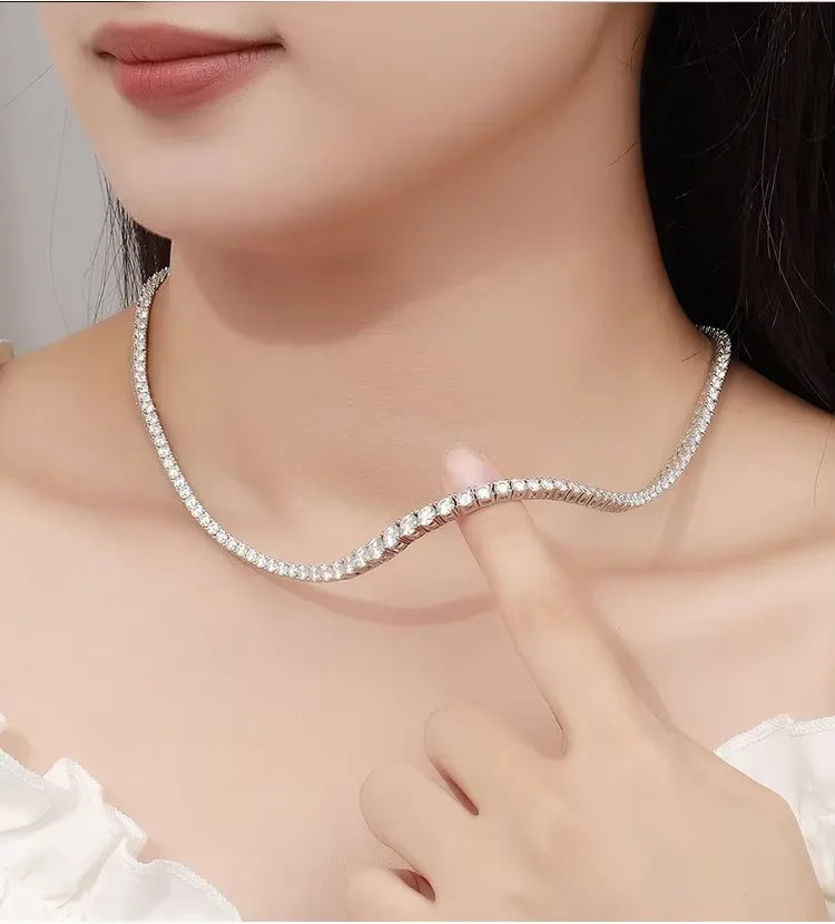 EWYA 3 Claw 0.4CT 4.5mm Gradient Full D Color Moissanite Diamond Tennis Necklace for Women 925 Silver GRA Certified Neck Chain
