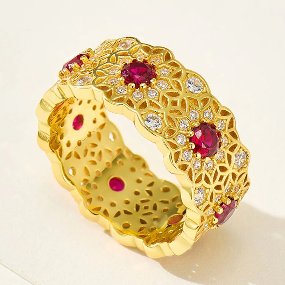 Wong Rain Vintage 925 Sterling Silver Round Cut Ruby High Carbon Diamond Gem Row Ring for Women Fine Jewelry Anniversary Gifts