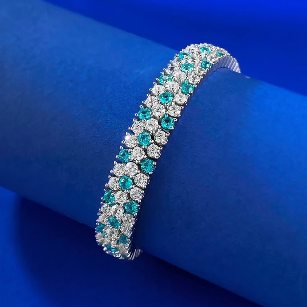 Wong Rain Luxury 925 Sterling Silver Paraiba Tourmaline High Carbon Diamond Gems Women Bracelets Bangle Fine Jewelry 15-18 CM