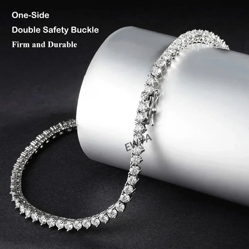 EWYA 3 Claw 0.4CT 4.5mm Gradient Full D Color Moissanite Diamond Tennis Necklace for Women 925 Silver GRA Certified Neck Chain