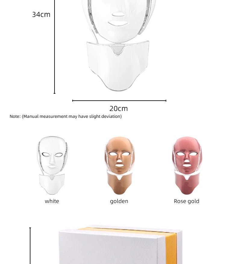 7 Color LED Photon Face Mask Skin Rejuvenation Anti-Aging Neck Beauty Instrument for Acne, Wrinkles & Skin Tightening